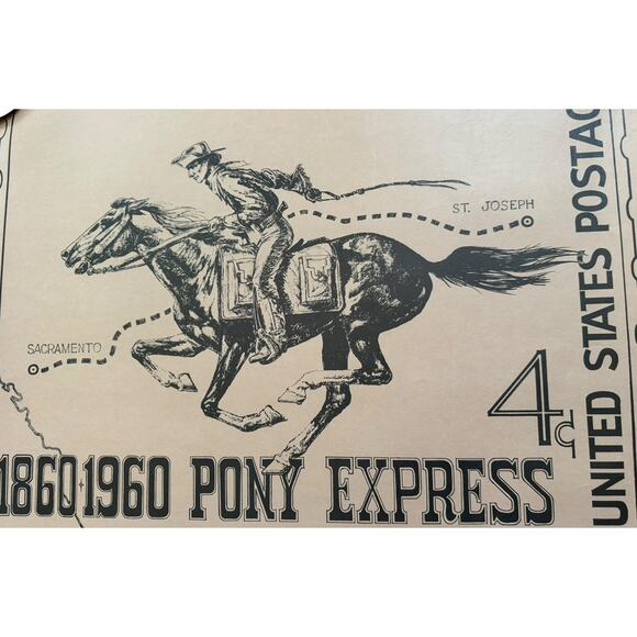 Pony Express Postage Stamp Poster 1860 - 1960 United States Postage 4 Cents READ - Picture 2 of 9